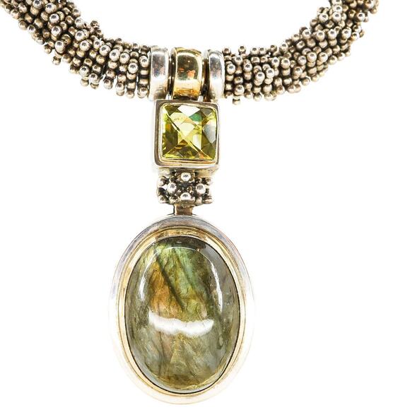Michael Dawkins 925 Sterling Caviar Beaded Necklace Labradorite Peridot Pendant - Picture 12 of 16
